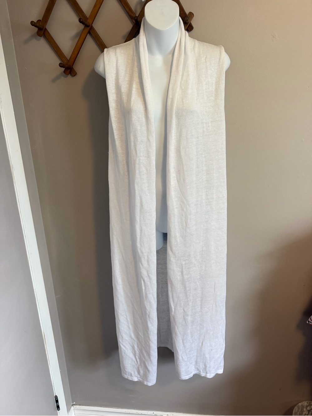 Rachel Zoe White Linen Blend Lagenlook Duster Cardigan Vest L